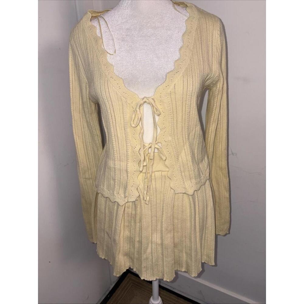 Hippie Rose Sweater & Skirt Set Tie Front Rib Knit Small New